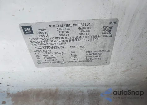 2015 Chevrolet Silverado 1500 Wt from USA, damaged, VIN 1GCVKPEC4FZ358038